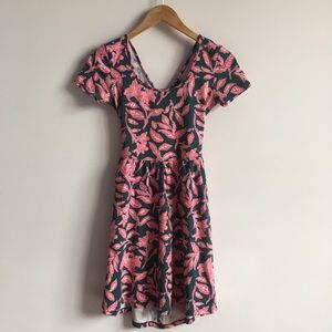 Forever 21 Green & Floral Pink Skater Dress